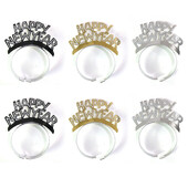 6 bucăți cu sclipici HAPPY Anul Nou bentiță decorațiuni copii adult fată auriu argintiu negru folie hârtie bentite 2025 pentru petrecere