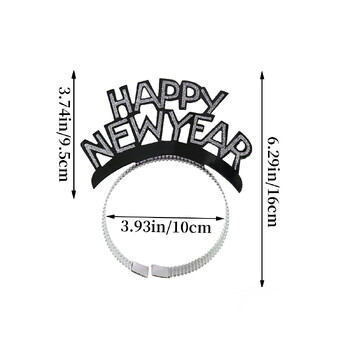 6 τμχ Glitter HAPPY New Year Headband Διακόσμηση Παιδικά Ενήλικα Κορίτσι Χρυσό Ασημί Μαύρο Αλουμινόχαρτο Headbands 2025 Party Favor Supplies