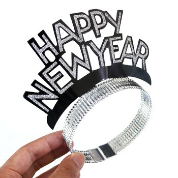 6 τμχ Glitter HAPPY New Year Headband Διακόσμηση Παιδικά Ενήλικα Κορίτσι Χρυσό Ασημί Μαύρο Αλουμινόχαρτο Headbands 2025 Party Favor Supplies