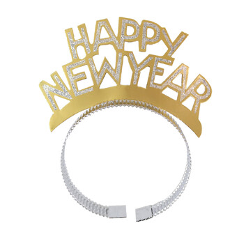 6 τμχ Glitter HAPPY New Year Headband Διακόσμηση Παιδικά Ενήλικα Κορίτσι Χρυσό Ασημί Μαύρο Αλουμινόχαρτο Headbands 2025 Party Favor Supplies