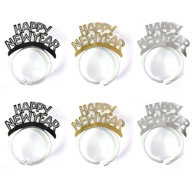 6 bucăți cu sclipici HAPPY Anul Nou bentiță decorațiuni copii adult fată auriu argintiu negru folie hârtie bentite 2025 pentru petrecere