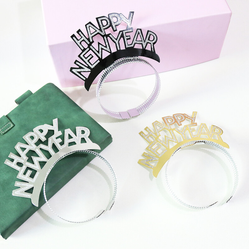 6 bucăți cu sclipici HAPPY Anul Nou bentiță decorațiuni copii adult fată auriu argintiu negru folie hârtie bentite 2025 pentru petrecere