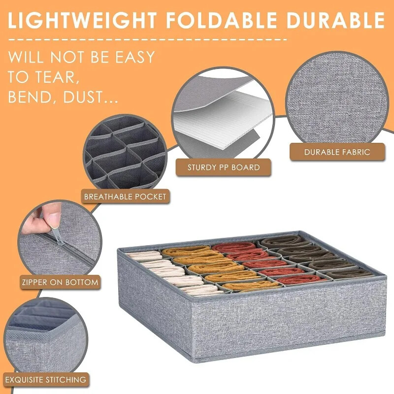 3 pakiranja sivih čarapa Organizatori za donje rublje Pregrade 64 ćelije Sklopivi ormarić Organizatori Kutije za odlaganje čarapa