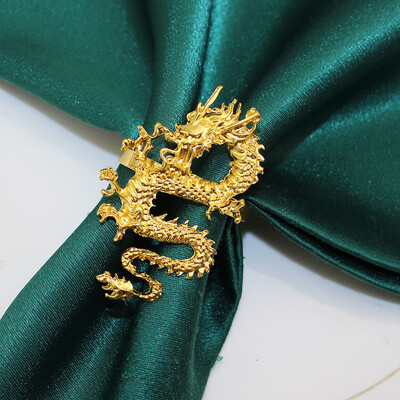 4 бр. Пръстени за салфетки с китайски дракон за сватба, нова година, консумативи за партита Златни катарами за салфетки с дракон, държачи за салфетки за маса за хранене HWM258