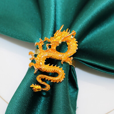 4 бр. Пръстени за салфетки с китайски дракон за сватба, нова година, консумативи за партита Златни катарами за салфетки с дракон, държачи за салфетки за маса за хранене HWM258
