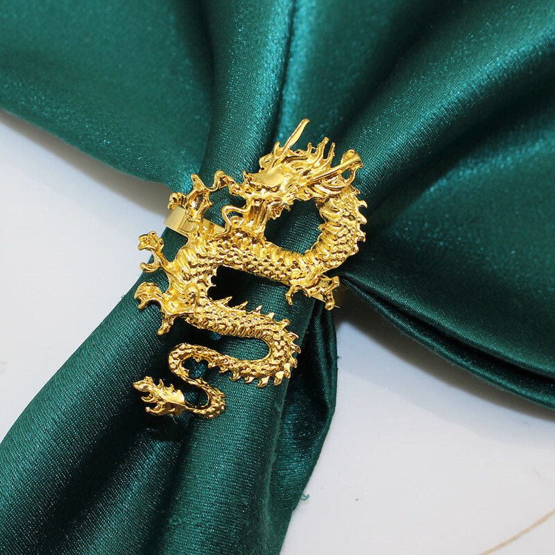 4 бр. Пръстени за салфетки с китайски дракон за сватба, нова година, консумативи за партита Златни катарами за салфетки с дракон, държачи за салфетки за маса за хранене HWM258