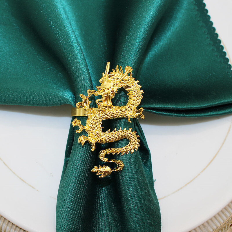 4 бр. Пръстени за салфетки с китайски дракон за сватба, нова година, консумативи за партита Златни катарами за салфетки с дракон, държачи за салфетки за маса за хранене HWM258