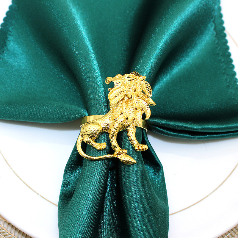 6 бр. Пръстени за салфетки с лъв, животно, държач за салфетки, златни катарами за салфетки за коледно сватбено парти, декорация на маса за вечеря HB499