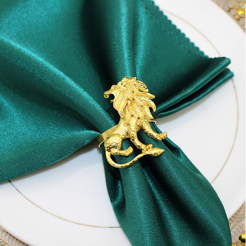 6 бр. Пръстени за салфетки с лъв, животно, държач за салфетки, златни катарами за салфетки за коледно сватбено парти, декорация на маса за вечеря HB499