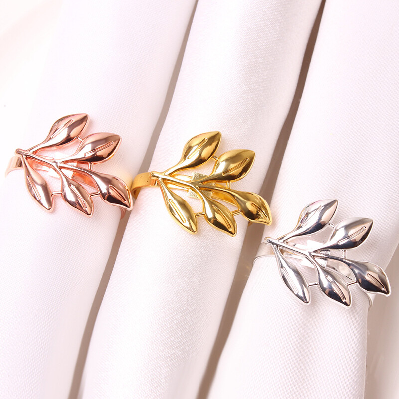 12TK Hotelli salvrätikute rõngad Metallist sügislehtedest salvrätikuhoidja Pulmakuldne ja hõbedane salvrätikuhoidja peolaua kaunistus