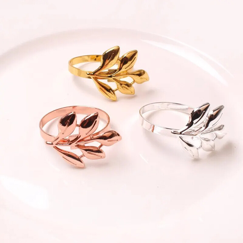 12TK Hotelli salvrätikute rõngad Metallist sügislehtedest salvrätikuhoidja Pulmakuldne ja hõbedane salvrätikuhoidja peolaua kaunistus