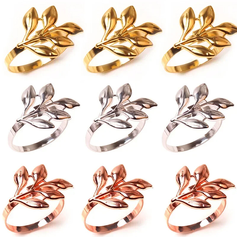 12TK Hotelli salvrätikute rõngad Metallist sügislehtedest salvrätikuhoidja Pulmakuldne ja hõbedane salvrätikuhoidja peolaua kaunistus