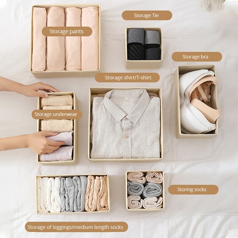 6 kom/1 set Kutija za pohranu donjeg rublja Sklopiva kutija za pohranu od netkanog materijala Šesterodijelni set donjeg rublja Grudnjak Čarape Ladica Završna kutija za pohranu