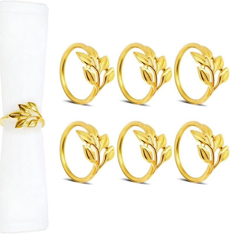 6PCS Пръстени за салфетки Метален държач за салфетки от есенни листа Сватбени сувенири Златен и сребърен държач за салфетки Декорация на парти маса Navidad