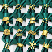 6 бр. Златен пръстен за салфетки Моден обикновен държач за салфетки Метални катарами за салфетки за Коледа Аксесоари за декорация на маса за сватбено тържество