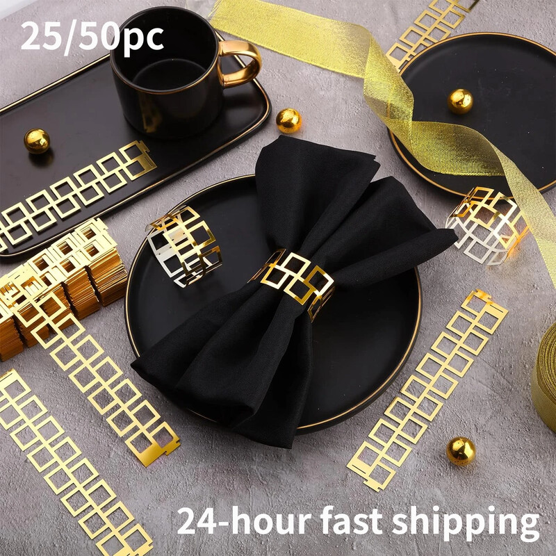 25/50Pc zlatni prstenovi za salvete Papirnati prstenovi za salvete Božićni rasuti zlatni držač za salvete za božićno vjenčanje Večera Dekoracija stola