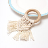 4 KOM. Drveni prstenovi za salvete s resama od pamučnog užeta, Ručno izrađene boho šik kopče za ubruse za vjenčanje, rustikalni držač za salvete na farmi