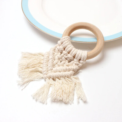 4 KOM. Drveni prstenovi za salvete s resama od pamučnog užeta, Ručno izrađene boho šik kopče za ubruse za vjenčanje, rustikalni držač za salvete na farmi