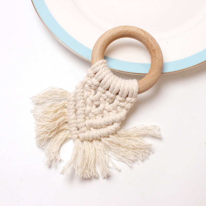 4 KOM. Drveni prstenovi za salvete s resama od pamučnog užeta, Ručno izrađene boho šik kopče za ubruse za vjenčanje, rustikalni držač za salvete na farmi