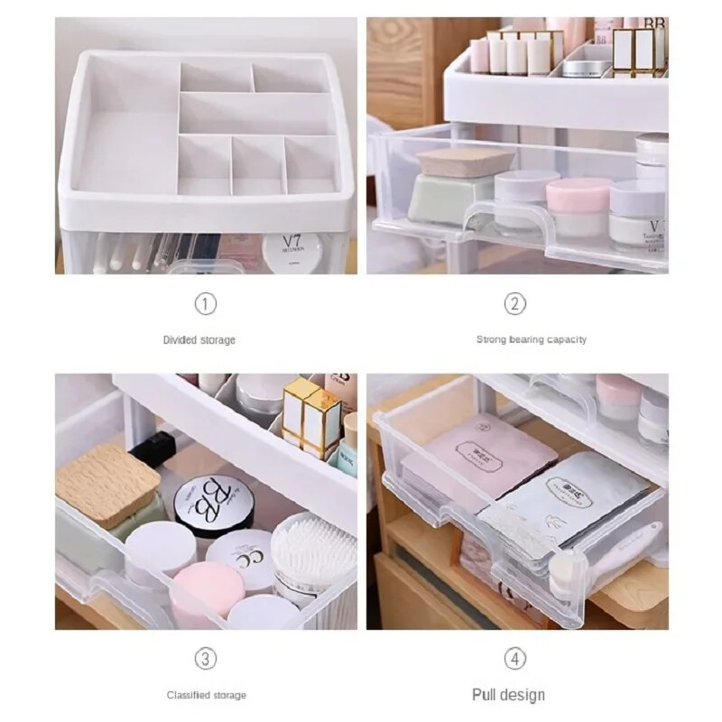 Cutie pentru machiaj Cutie pentru bijuterii Organizator de machiaj Sertare Cutie de depozitare pentru cosmetice din plastic Organizatoare pentru suport pentru perie de machiaj