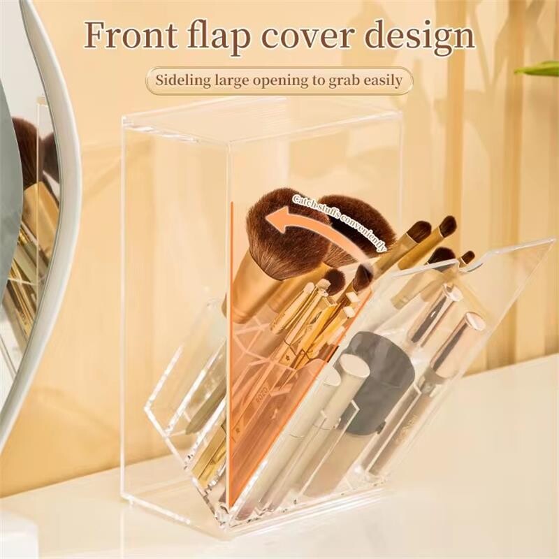 Prozirna kutija za pohranu kozmetičkih kistova, držač kistova za šminku s poklopcem, dizajn velikog kapaciteta za organiziranje toaletnog stola