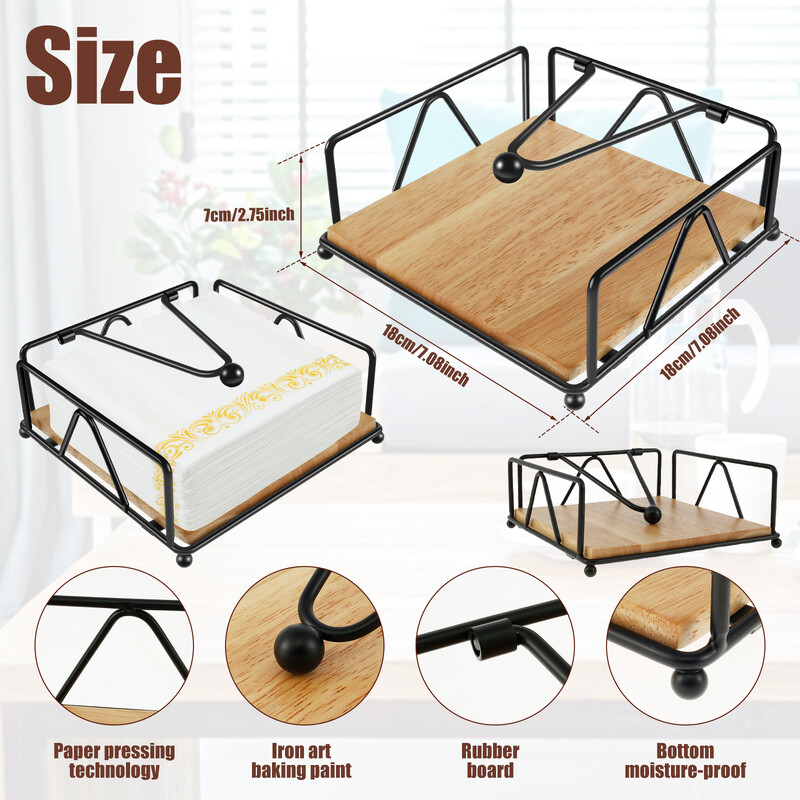 Držač za salvete Željezo Ravni držač za salvete Samostojeća drvena baza Kvadratni papir podignut za kuhinjski uredski stol Višekratna upotreba