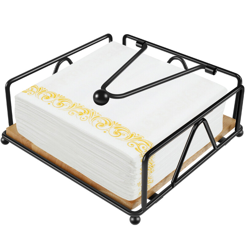 Držač za salvete Željezo Ravni držač za salvete Samostojeća drvena baza Kvadratni papir podignut za kuhinjski uredski stol Višekratna upotreba