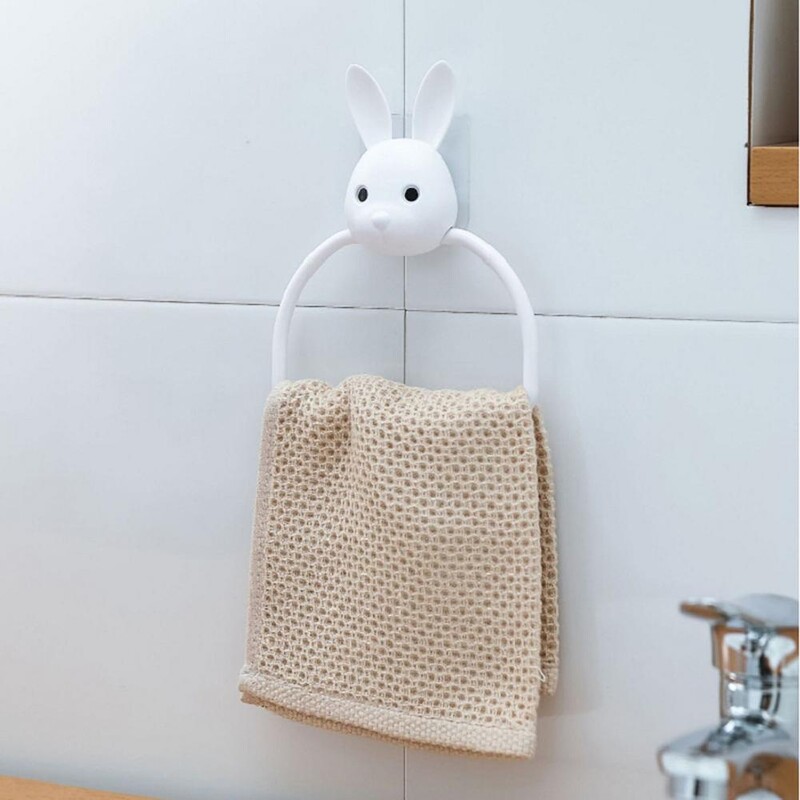 Инсталиране на релса за хавлии Симпатична щанга за хавлиени кърпи с форма на мече Спестяващ място Органайзер за монтиране на стена за баня Кухня Без пробиване