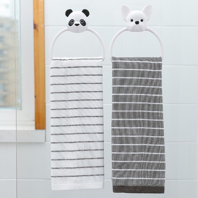 Инсталиране на релса за хавлии Симпатична щанга за хавлиени кърпи с форма на мече Спестяващ място Органайзер за монтиране на стена за баня Кухня Без пробиване