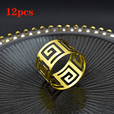 3/6/12 komada Prsten za salvete u europskom stilu, platnena kopča za salvete, šuplji uzorak Salvete za posluživanje Zlatne i srebrne dekoracije za vjenčani stol