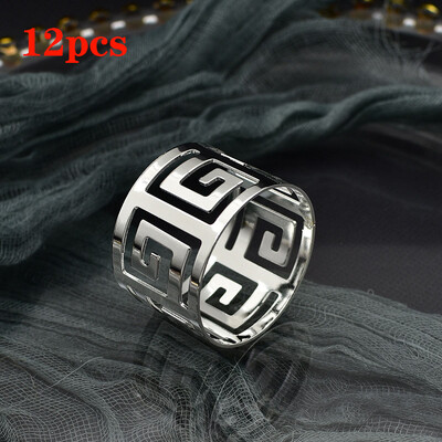 3/6/12 komada Prsten za salvete u europskom stilu, platnena kopča za salvete, šuplji uzorak Salvete za posluživanje Zlatne i srebrne dekoracije za vjenčani stol