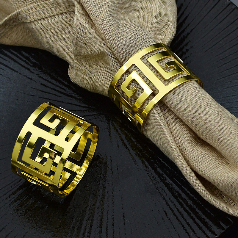 3/6/12 komada Prsten za salvete u europskom stilu, platnena kopča za salvete, šuplji uzorak Salvete za posluživanje Zlatne i srebrne dekoracije za vjenčani stol