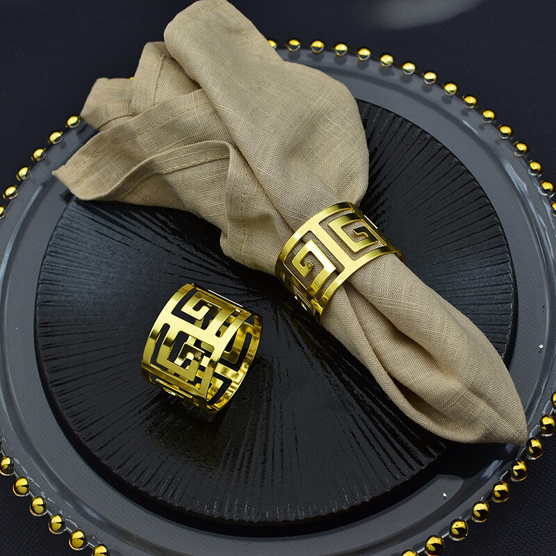 3/6/12 komada Prsten za salvete u europskom stilu, platnena kopča za salvete, šuplji uzorak Salvete za posluživanje Zlatne i srebrne dekoracije za vjenčani stol