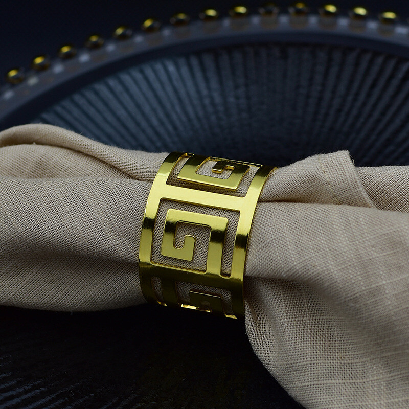 3/6/12 komada Prsten za salvete u europskom stilu, platnena kopča za salvete, šuplji uzorak Salvete za posluživanje Zlatne i srebrne dekoracije za vjenčani stol