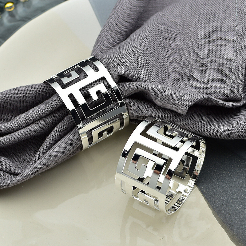 3/6/12 komada Prsten za salvete u europskom stilu, platnena kopča za salvete, šuplji uzorak Salvete za posluživanje Zlatne i srebrne dekoracije za vjenčani stol