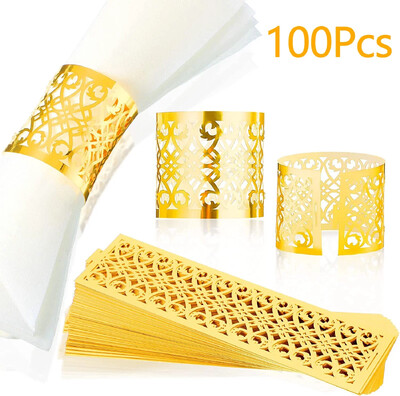 100/50kom Prsten za salvete sa šupljim uzorkom Zlatni i srebrni prsten za salvete Pribor za dekoraciju stolova za svadbe Dekoracije za vjenčanja