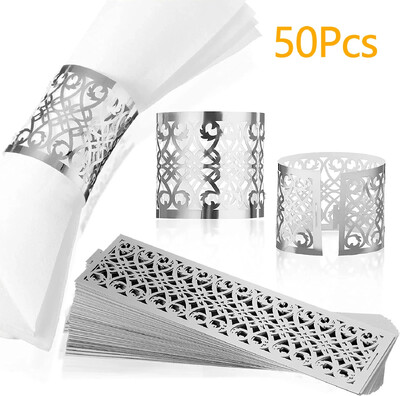 100/50kom Prsten za salvete sa šupljim uzorkom Zlatni i srebrni prsten za salvete Pribor za dekoraciju stolova za svadbe Dekoracije za vjenčanja