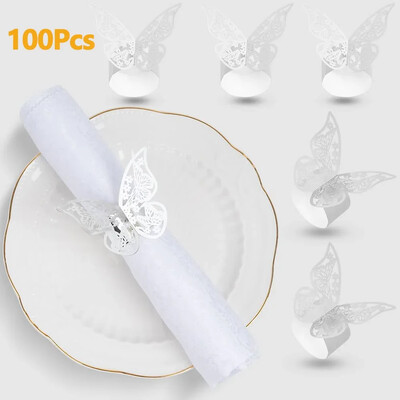 100/50kom Prsten za salvete sa šupljim uzorkom Zlatni i srebrni prsten za salvete Pribor za dekoraciju stolova za svadbe Dekoracije za vjenčanja