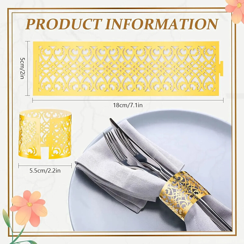100/50kom Prsten za salvete sa šupljim uzorkom Zlatni i srebrni prsten za salvete Pribor za dekoraciju stolova za svadbe Dekoracije za vjenčanja