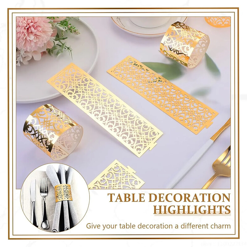 100/50kom Prsten za salvete sa šupljim uzorkom Zlatni i srebrni prsten za salvete Pribor za dekoraciju stolova za svadbe Dekoracije za vjenčanja
