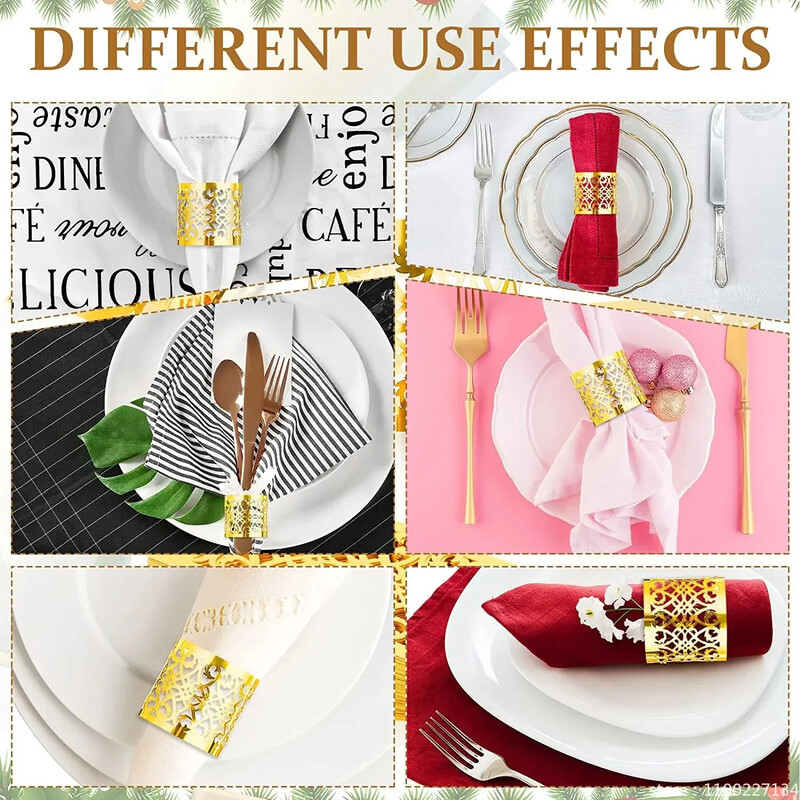 100/50kom Prsten za salvete sa šupljim uzorkom Zlatni i srebrni prsten za salvete Pribor za dekoraciju stolova za svadbe Dekoracije za vjenčanja