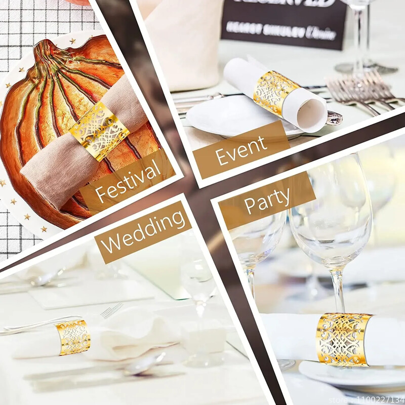 100/50kom Prsten za salvete sa šupljim uzorkom Zlatni i srebrni prsten za salvete Pribor za dekoraciju stolova za svadbe Dekoracije za vjenčanja