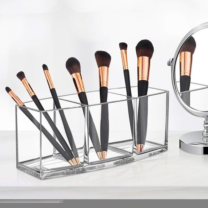 Акрилна кутия за съхранение на козметика Поставка за четка за грим Органайзер Червило Молив за вежди Поставка за съхранение на баня Диамант