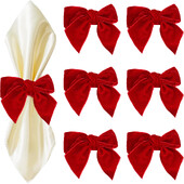 6Gb Red Bow salvešu gredzeni Ziemassvētku salvešu turētāji ar rokām darināti samta salvetes sprādzes Ziemassvētku kāzu ballītes vakariņu galda dekorēšanai