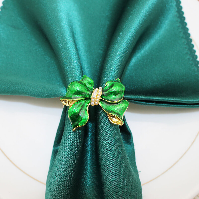 6kom prstena za salvete s lukom i zelenom leptir mašnom u obliku bisernih držača za salvete za Dan svetog Patrika proljeće ljeto dekoracija stola za vjenčanje HB98