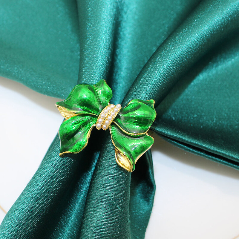 6kom prstena za salvete s lukom i zelenom leptir mašnom u obliku bisernih držača za salvete za Dan svetog Patrika proljeće ljeto dekoracija stola za vjenčanje HB98