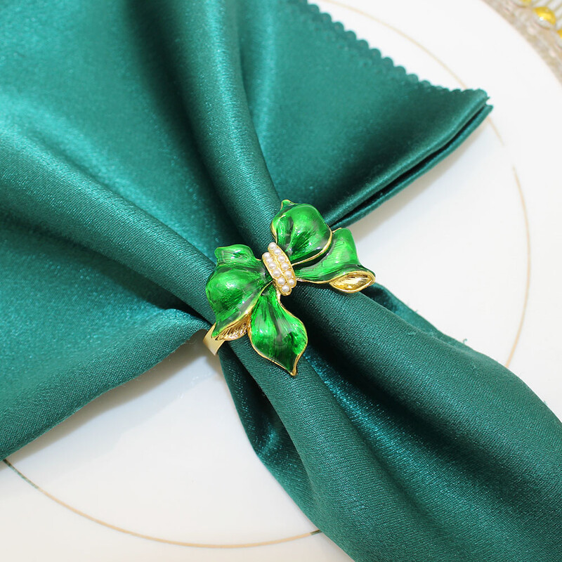 6kom prstena za salvete s lukom i zelenom leptir mašnom u obliku bisernih držača za salvete za Dan svetog Patrika proljeće ljeto dekoracija stola za vjenčanje HB98