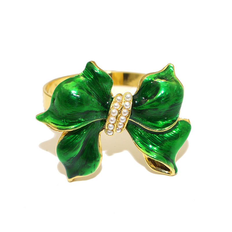 6kom prstena za salvete s lukom i zelenom leptir mašnom u obliku bisernih držača za salvete za Dan svetog Patrika proljeće ljeto dekoracija stola za vjenčanje HB98