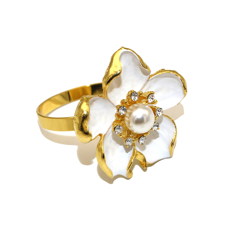 6kom bijelih cvjetnih prstenova za salvete Biserni držač za salvete za Majčin dan Vjenčanje Banket Kućna zabava Kuhinja Dekoracija blagovaonskog stola