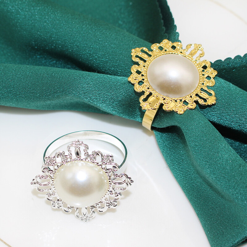 6kom Novi biserni prstenovi za salvete Srebrni držač za salvete Kopče za stolne salvete za postavljanje blagovaonskog stola Potrepštine za svadbenu božićnu zabavu